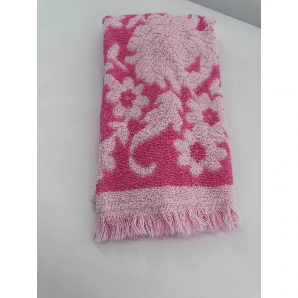 Fieldcrest Vintage Floral Towel Set Pink Floral Fringed Retro 3p